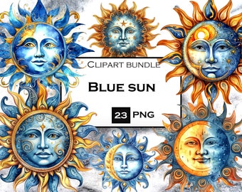Himmlische Clipart-Bundle, Aquarell Sonne Clip Art, mystische Clipart, kommerzielle Nutzung, sofortiger digitaler Download
