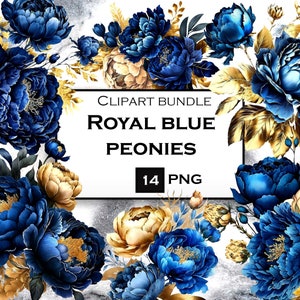 Blue Peony Clipart, Floral Clipart, Aquarel Pioenrozen, Bruiloft Clipart, Commercieel Gebruik, Instant Digitale Download