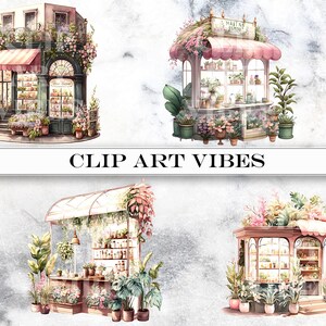 lower Shop Clip Art, Watercolor Shop Clip Art Bundle, Romantic Flower Shop Clipart, Floral PNG, Commercial Use, Instant Digital Download