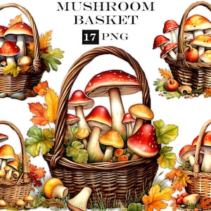 Watercolor Mushroom Clipart: PNG Bundle with Transparent Background (Digital Download)