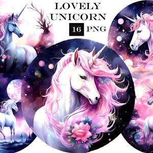 16 PNG Unicorn Clipart Bundle, Fantasy Clip Art PNG Bundle, Unicorn Girl Clipart with Transparent Background for Sublimation Designs