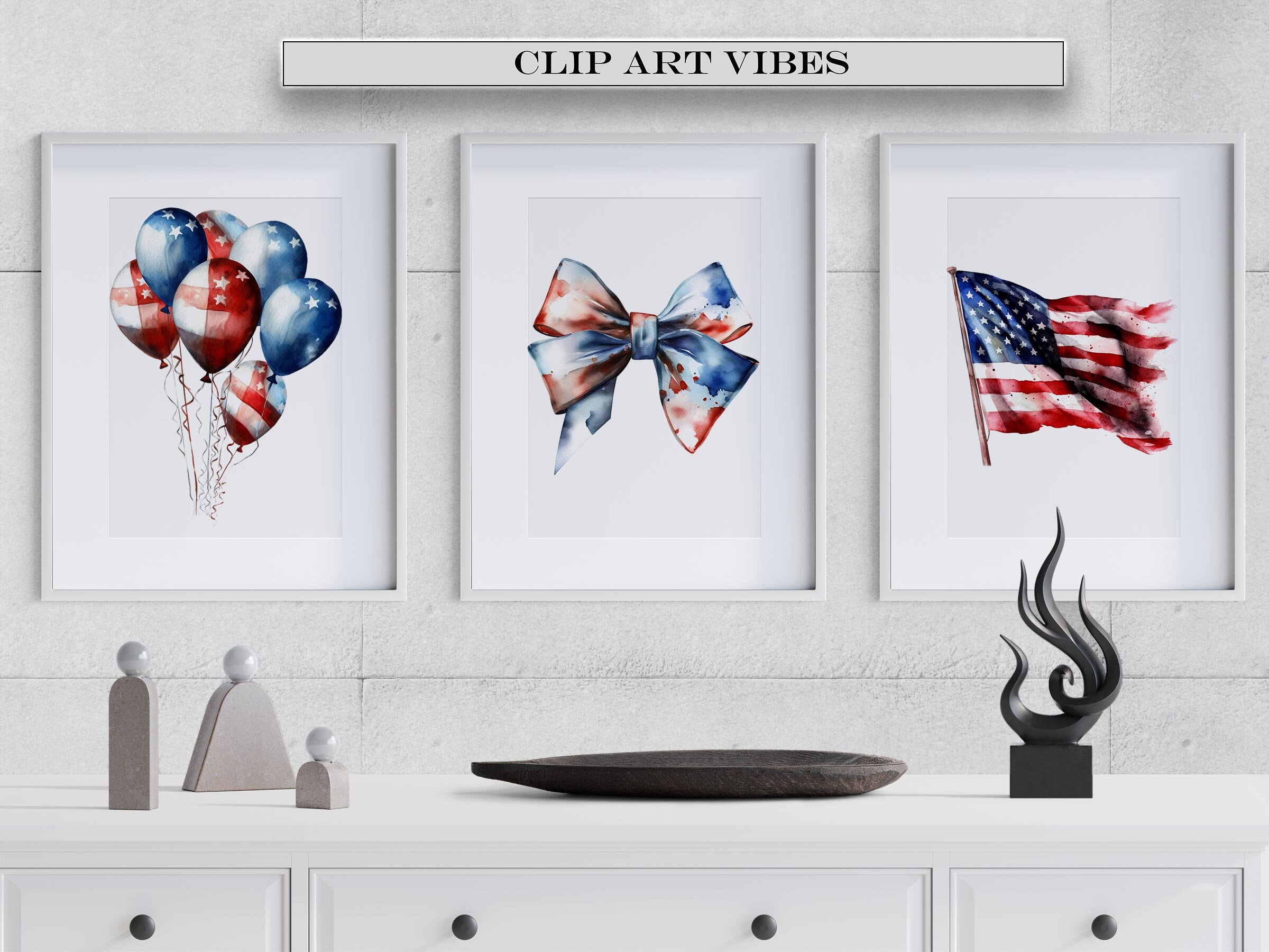 4th of July Clipart Bundle: Patriotic Watercolor PNG (digital Download ...