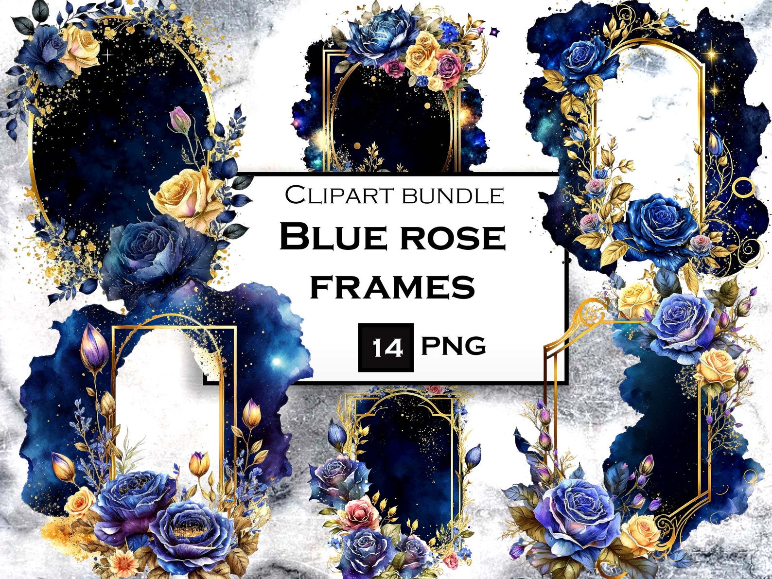 Royal Blue Roses Clipart, Watercolor Floral Frame, Frames Clipart ...