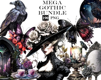 Megapaquete de imágenes prediseñadas góticas: Conjunto PNG místico y oscuro (descarga digital)