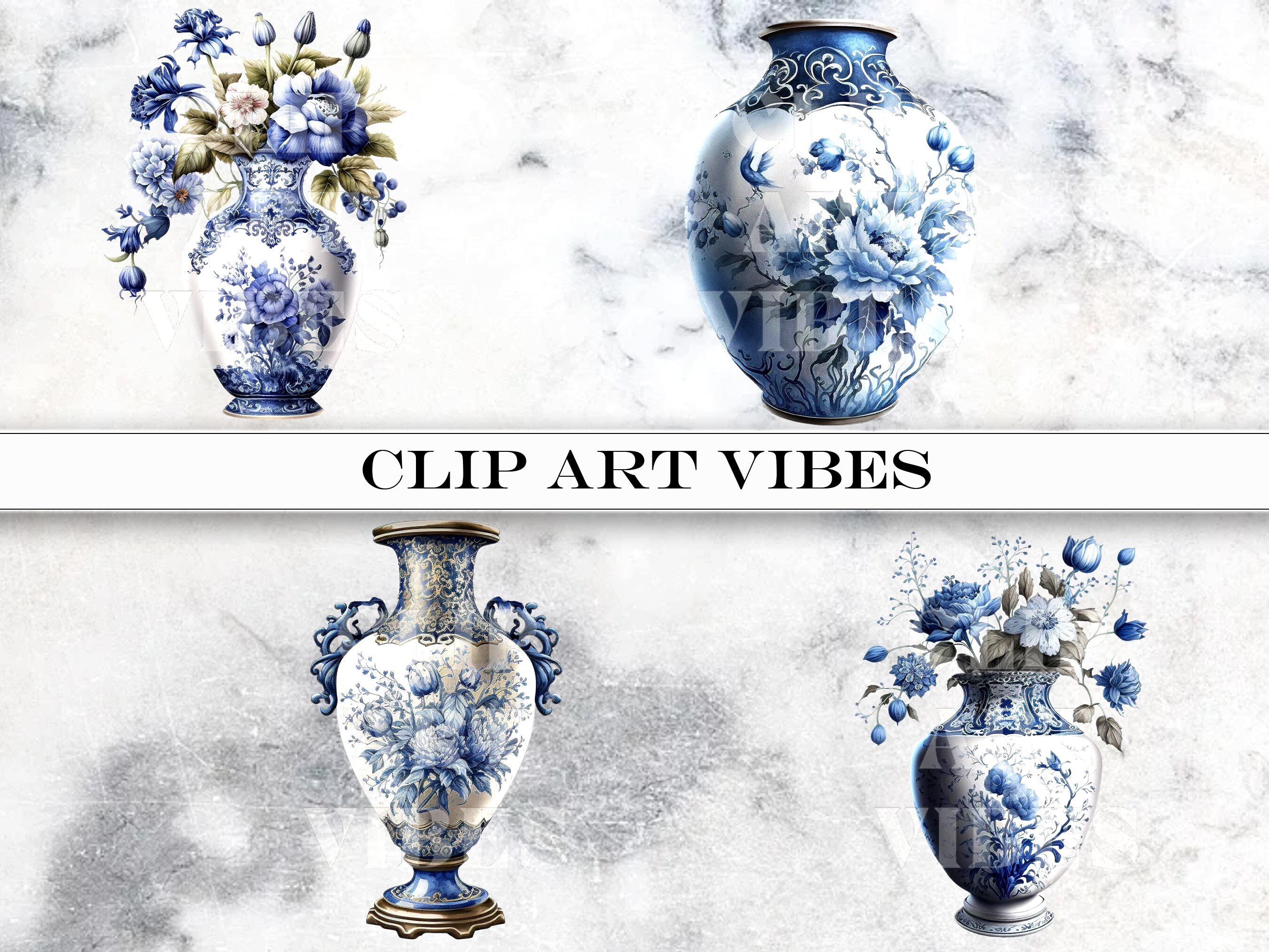 Delft Blue Vase Clip Art, Flower Vase Clipart Bundle, Flower Vase SVG ...