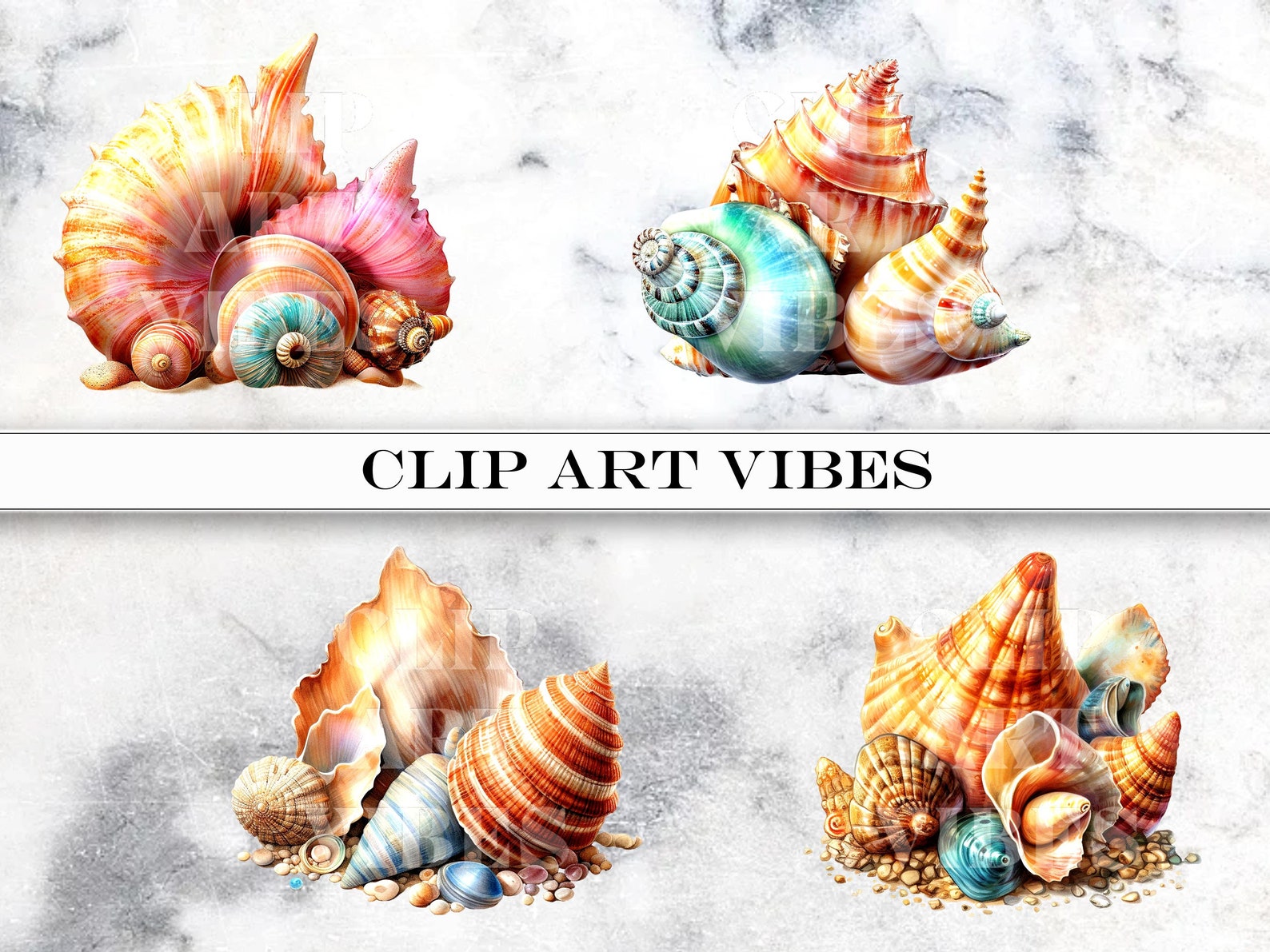 Seashell Clipart Bundle, Seashell SVG, Ocean Clipart in PNG Format for