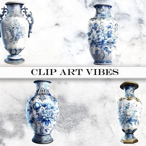 Delft Blue Vase Clip Art, Flower Vase Clipart Bundle, Flower Vase SVG ...
