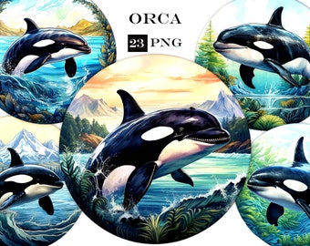 Orca & Delfin Clipart Bundle: Unter dem Meer PNG, SVG (Digital Download)