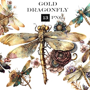 Steampunk Butterflies Clipart, Watercolor Steampunk PNG, Dragonfly Clipart Bundle, Butterflies PNG, Commercial Use, Instant Digital Download