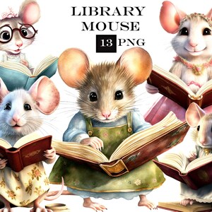 Library Mouse Clipart Bundle, Cute Mouse PNG Clipart Bundle in PNG Format with Transparent Background for Junk Journals and Scrapbooking