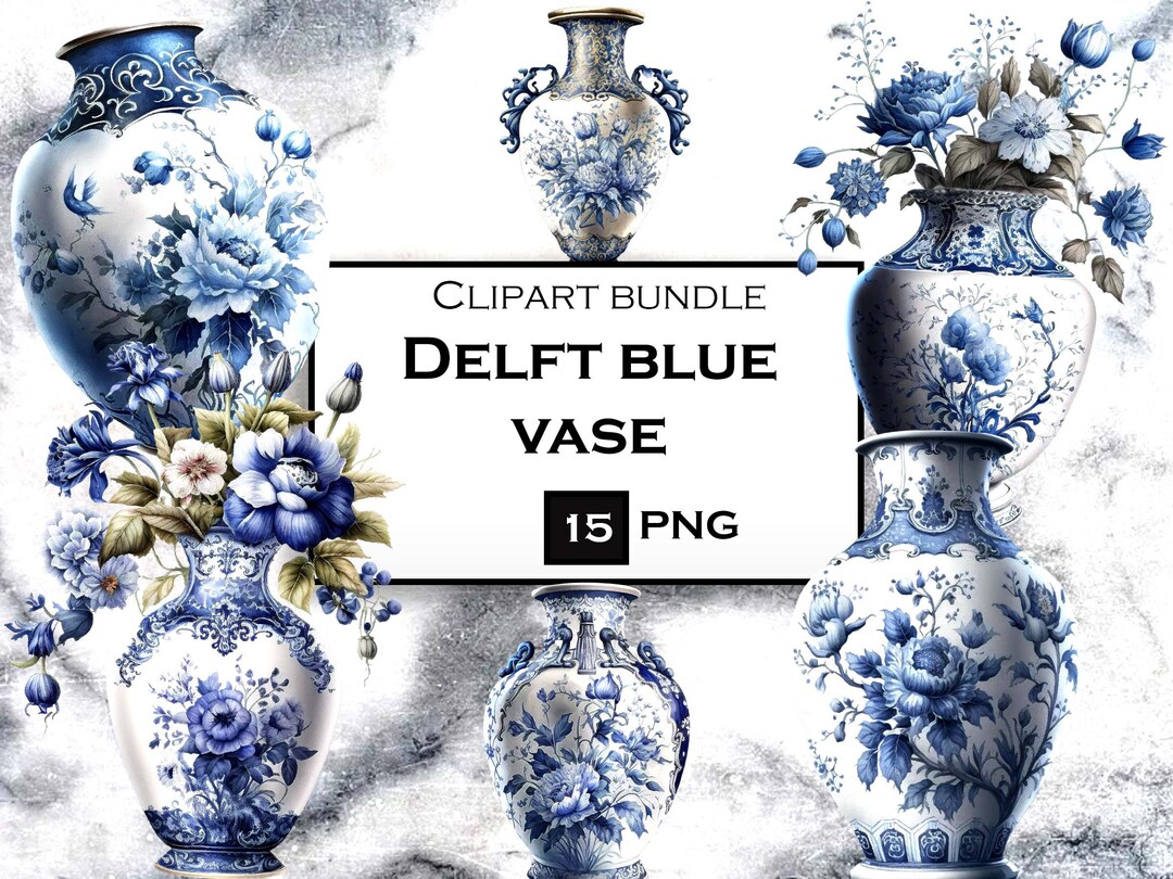 Delft Blue Vase Clip Art, Flower Vase Clipart Bundle, Flower Vase SVG ...