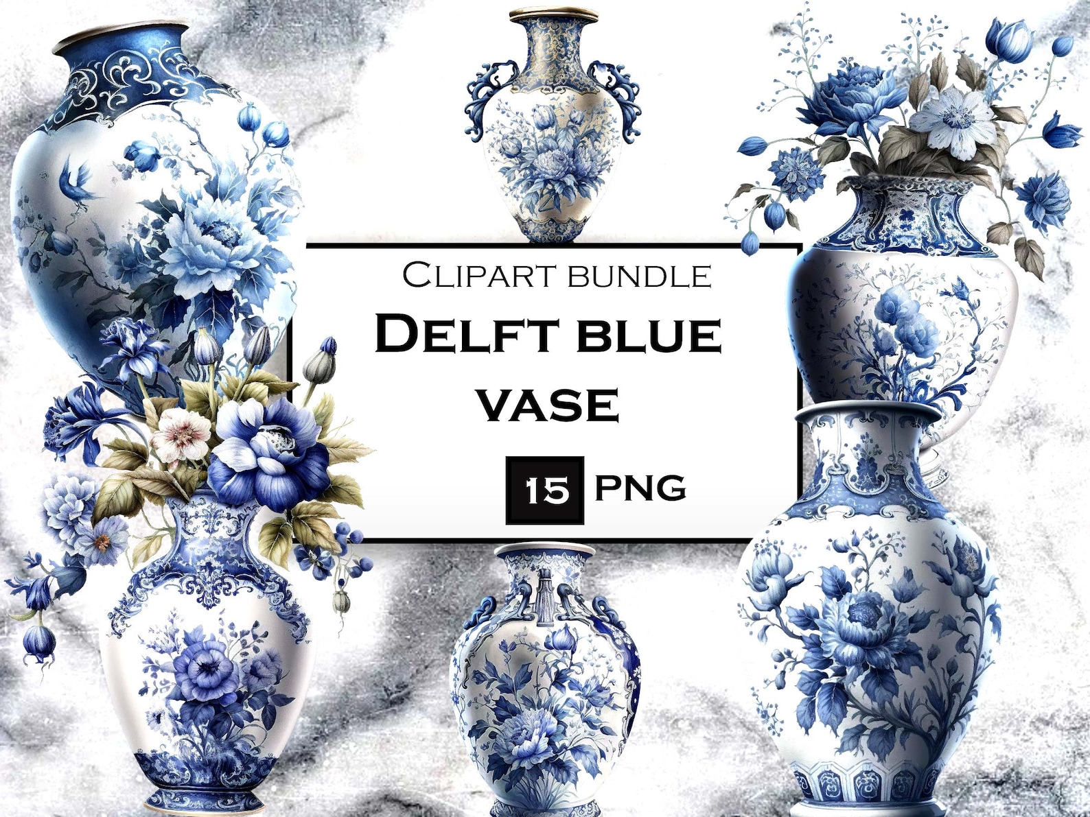 Delft Blue Vase Clip Art, Flower Vase Clipart Bundle, Flower Vase SVG ...