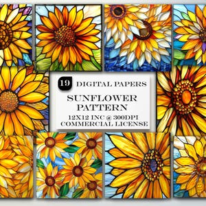 19 JPG Sunflower Digital Papers, Sunflower Digital Paper Pack, Scrapbook Autumn Paper, Sunflower Backgrounds