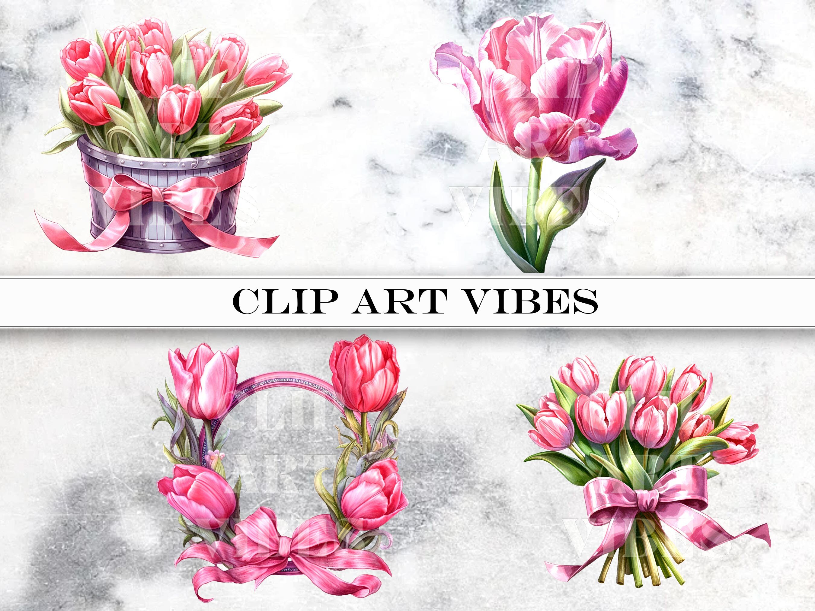 Pink Tulip Clipart Bundle, Watercolor Flowers PNG, Tulip SVG, Spring ...