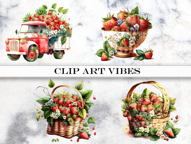 trawberry Farm Clipart Bundle, Farmhouse Clipart, Strawberry PNG, Summer Clipart, Instant Digital Download