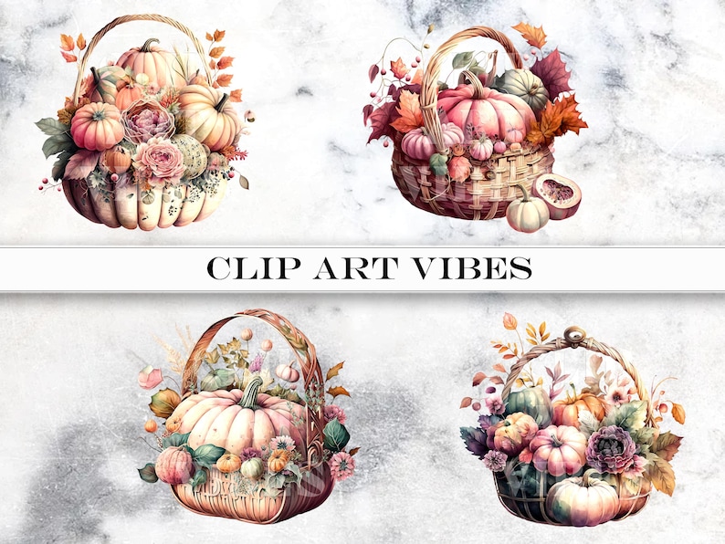 Pink Pumpkin Clipart Bundle: Watercolor Farmhouse PNG (digital Download ...