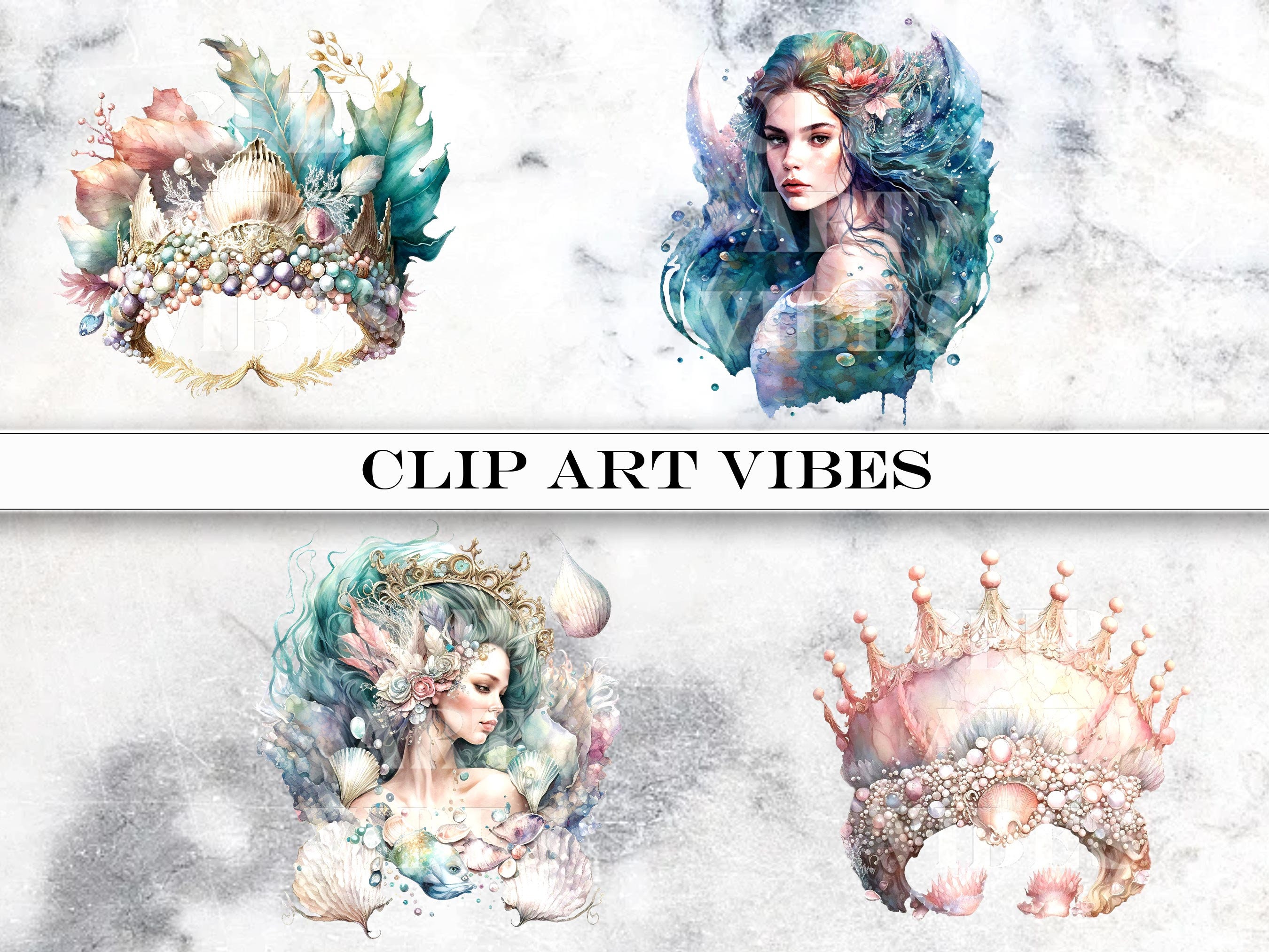 Mermaid Clipart Bundle Mermaid SVG Mermaid PNG Fantasy and Mystical ...