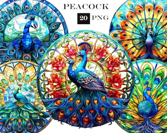 Clipartbundel aquarel Peacock: png-bestanden voor sublimatie (digitale download)