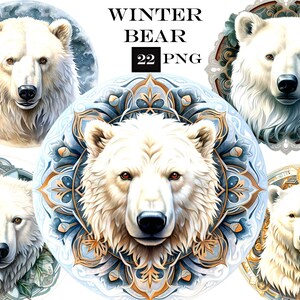 22 PNG Polar Bear Clipart Bundle, Watercolor Bear PNG, White Bear PNG Clipart Bundle with Transparent Background