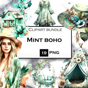 19 PNG Boho Clipart Bundle, Summer Clip Art PNG Bundle, Summer Clipart, Instant Digital Download