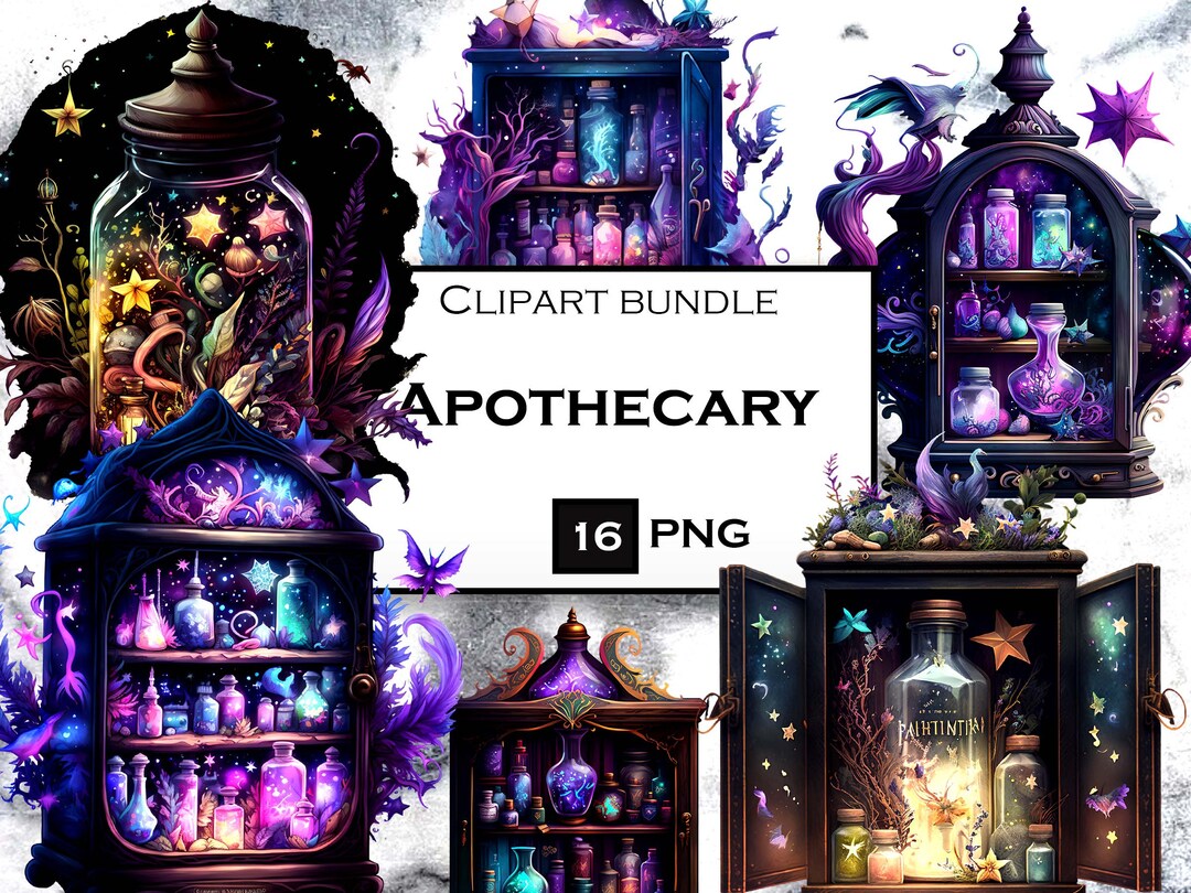 Witch Apothecary Clipart, Watercolor Wiccan PNG, Witchery