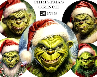 Christmas Grinch Clipart: Festive PNG Bundle (Digital Download)