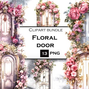 Watercolor Door Clipart Bundle, Cottagecore Clipart, House Clipart PNG Bundle with Transparent Background
