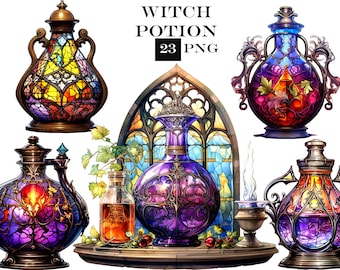 Witch Potion Clipart Bundle: Watercolor Pagan PNG (Digital Download)