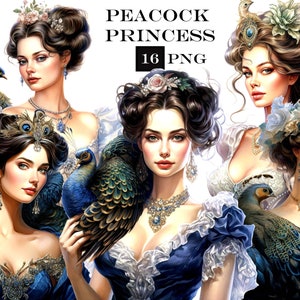 6 PNG Peacock Clipart Bundle, Victorian Clipart PNG Bundle with Transparent Background for Junk Journals and Vintage Ephemera Crafts