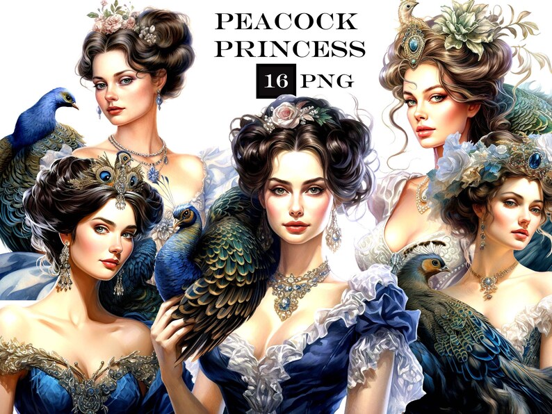 6 PNG Peacock Clipart Bundle, Victorian Clipart PNG Bundle with Transparent Background for Junk Journals and Vintage Ephemera Crafts