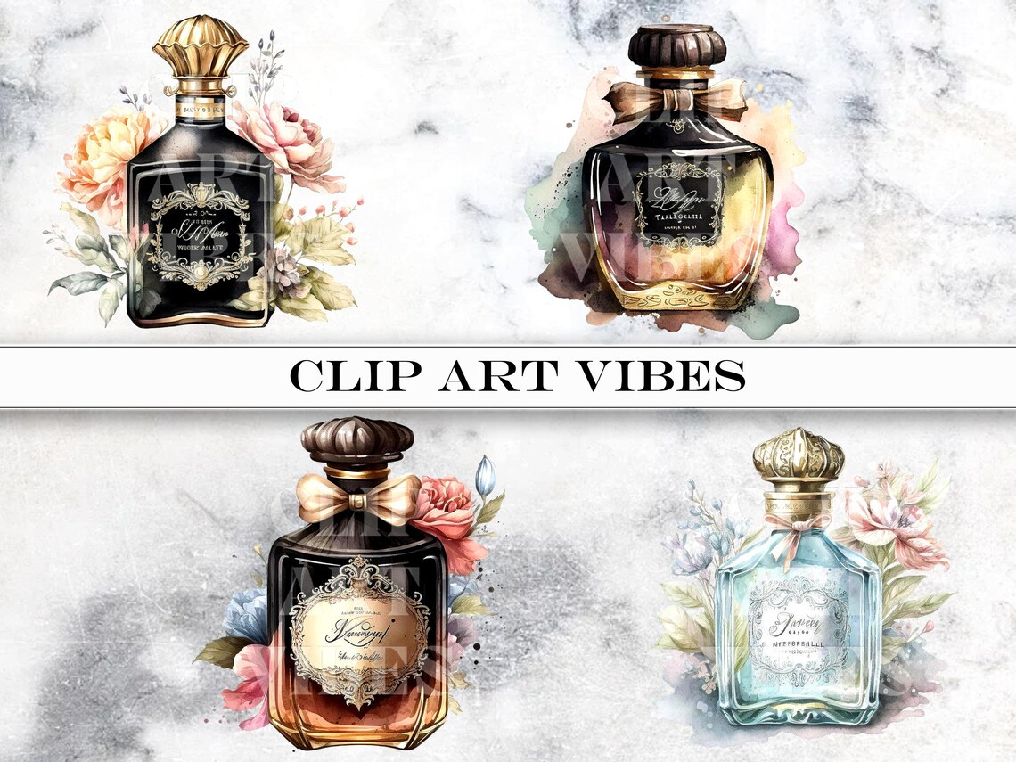 Perfume Bottles Clip Art, Watercolor Perfume Clip Art Bundle, Pastel ...