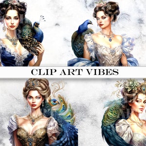 6 PNG Peacock Clipart Bundle, Victorian Clipart PNG Bundle with Transparent Background for Junk Journals and Vintage Ephemera Crafts