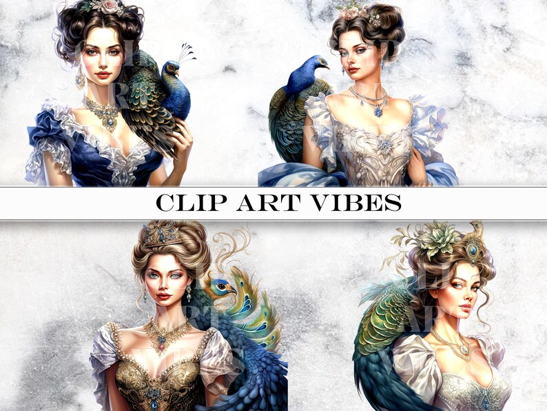 6 PNG Peacock Clipart Bundle, Victorian Clipart PNG Bundle with Transparent Background for Junk Journals and Vintage Ephemera Crafts