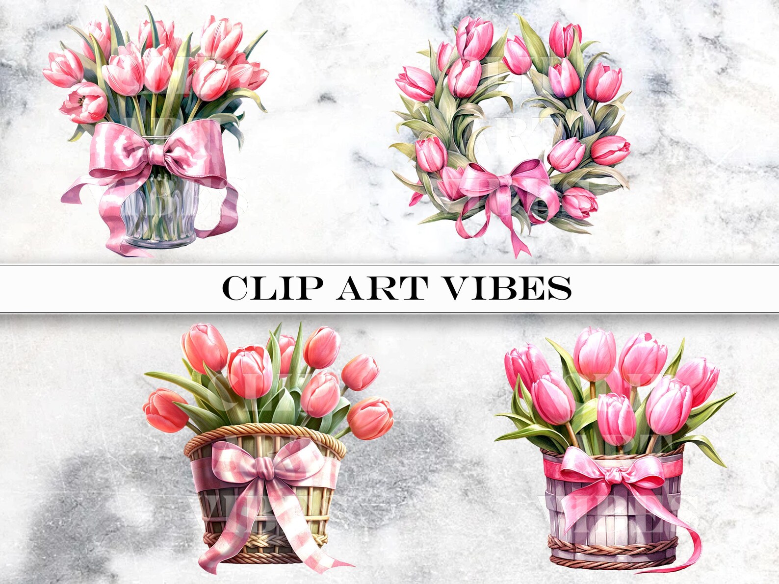 Pink Tulip Clipart Bundle, Watercolor Flowers PNG, Tulip SVG, Spring ...