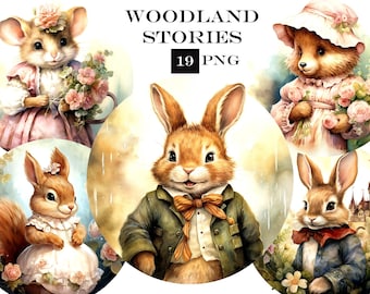 Watercolor Woodland Animals Clipart: Nursery PNG Bundle (Digital Download)