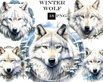 Watercolor Wolf Clipart Bundle: Winter Tribal PNG Images (Digital Download)