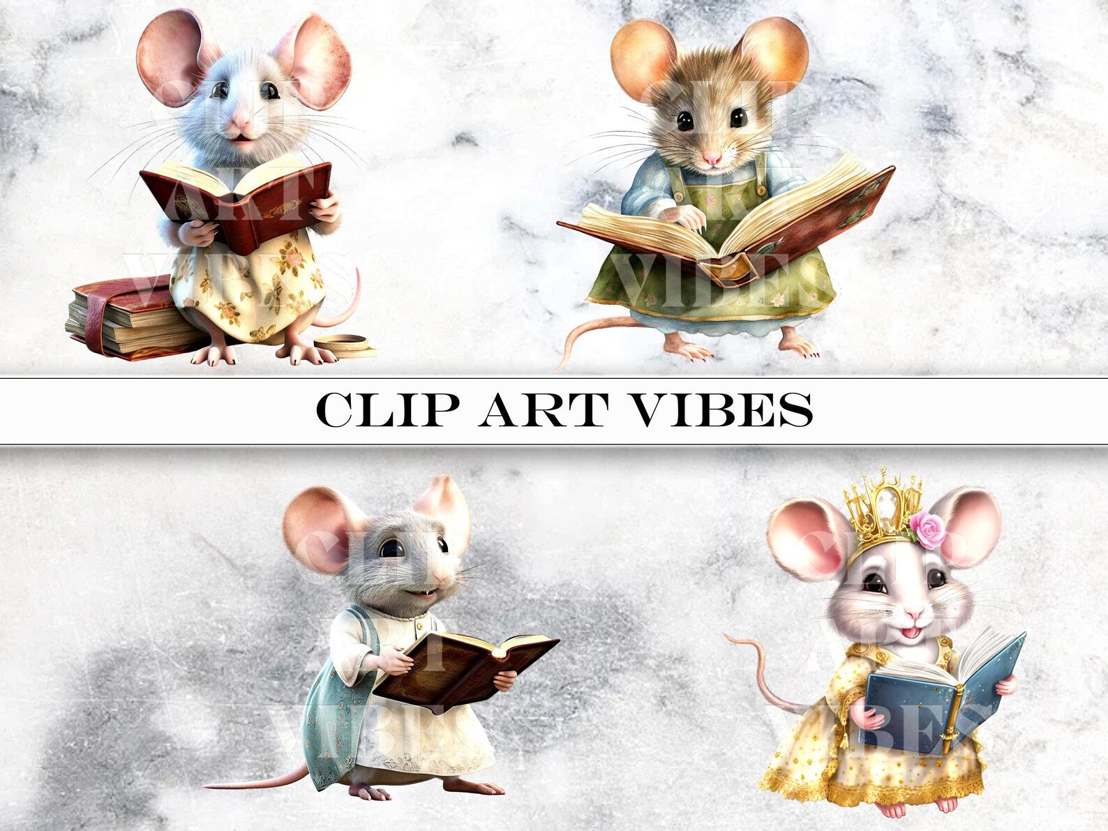 Library Mouse Characters Library Mouse Clipart Bundle, Cute Mouse PNG Clipart Bundle in PNG ...
