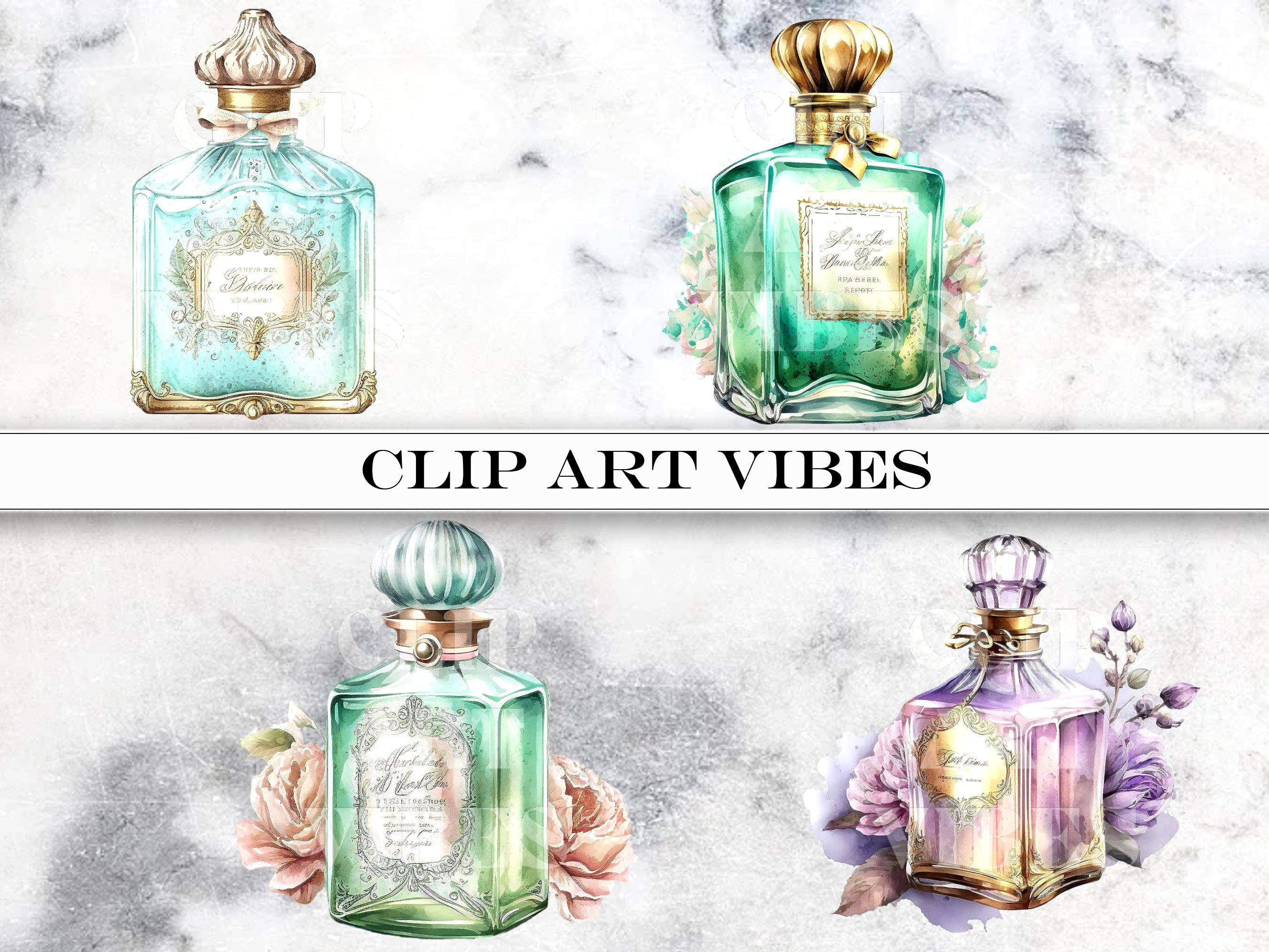 Perfume Bottles Clip Art, Watercolor Perfume Clip Art Bundle, Pastel ...
