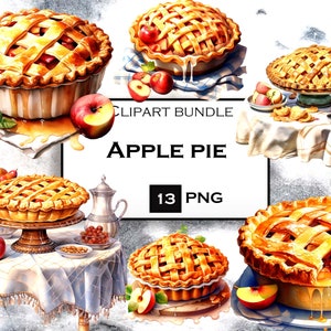 13 Pacote de clipart aquarela PNG de torta de maçã, pacote PNG de clipart de sobremesa com fundo transparente para projetos de arte de sobremesa