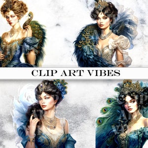 6 PNG Peacock Clipart Bundle, Victorian Clipart PNG Bundle with Transparent Background for Junk Journals and Vintage Ephemera Crafts