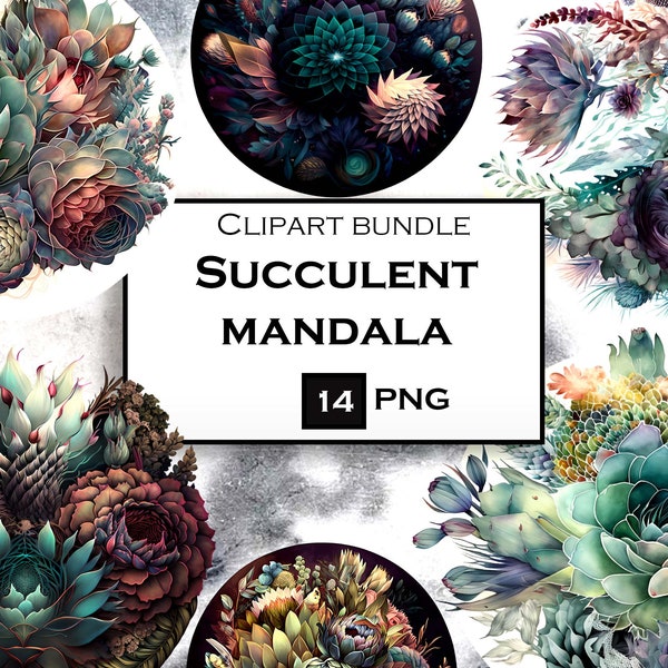 14 PNG Succulent Clipart Bundle, Watercolor Succulent Clip Art PNG Bundle, Succulent SVG Commercial Use, Instant Digital Download