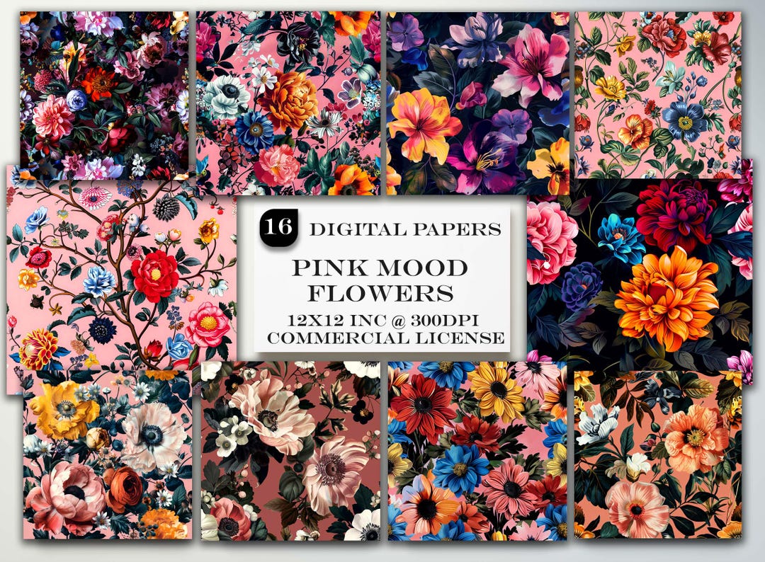 Bright Pink Flowers Digital Paper Pack | 16 High-resolution Floral ...