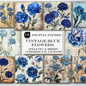 Printable Cornflower Digital Paper Pack, Boho Background Collection for Junk Journals