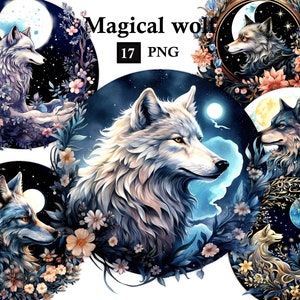 Watercolor Wolf Clipart: Celestial PNG Images (Digital Download)