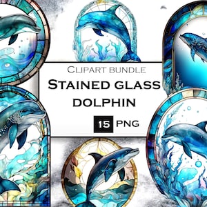 Dolphin Clipart vitrail Fantasy Clipart Bundle Dauphin SVG Sublimation dessins usage Commercial