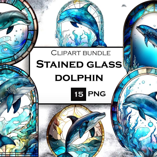 Dolphin Clipart Stained Glass Fantasy Clipart Bundle Dolphin SVG Sublimation Designs Commercial Use