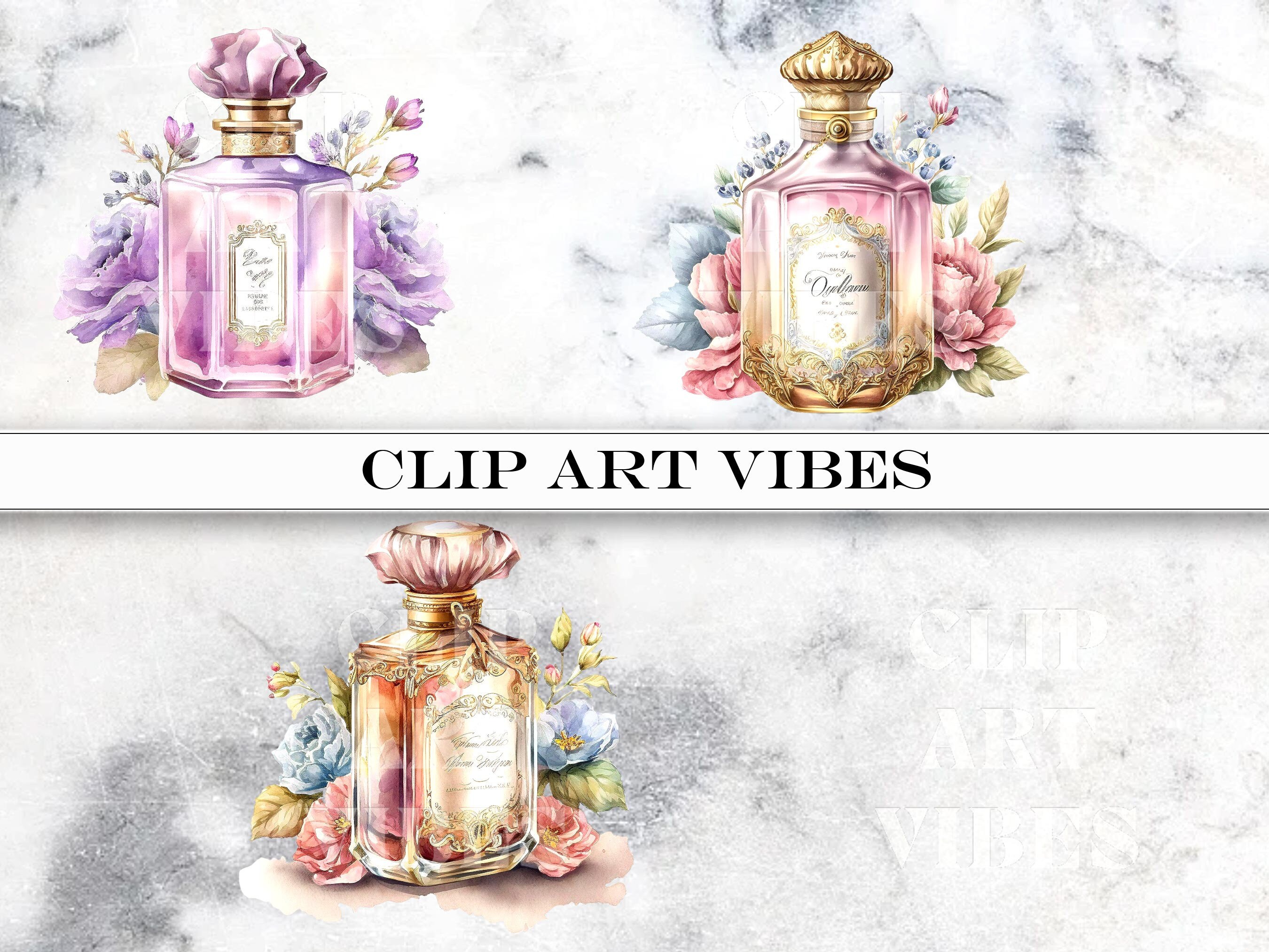 Perfume Bottles Clip Art, Watercolor Perfume Clip Art Bundle, Pastel ...