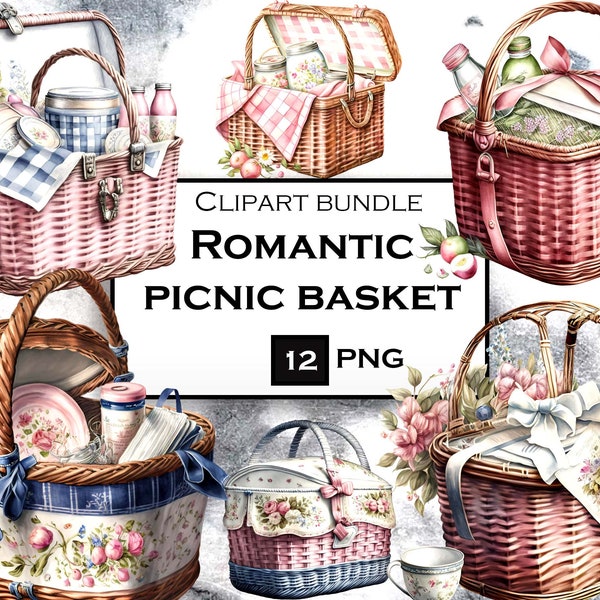 12 PNG Picnic Basket Clipart Bundle, Farmhouse Clip Art PNG Bundle, Summer Clipart, Farmhouse SVG, Instant Digital Download