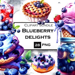 28 PNG Blueberry Watercolor Clipart Bundle, Blueberry PNG Files with Transparent Background for Junk Journals and Scrapbooking