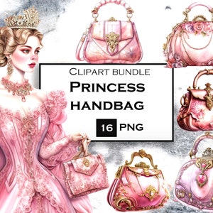 16 PNG prinses handtas clipart bundel, prinses SVG, prinses clip art PNG bundel sublimatie ontwerpen commercieel gebruik